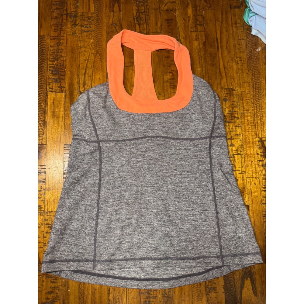 Lululemon Gray Heather Orange Racerback Tank Top with Shelf Bra Size 12